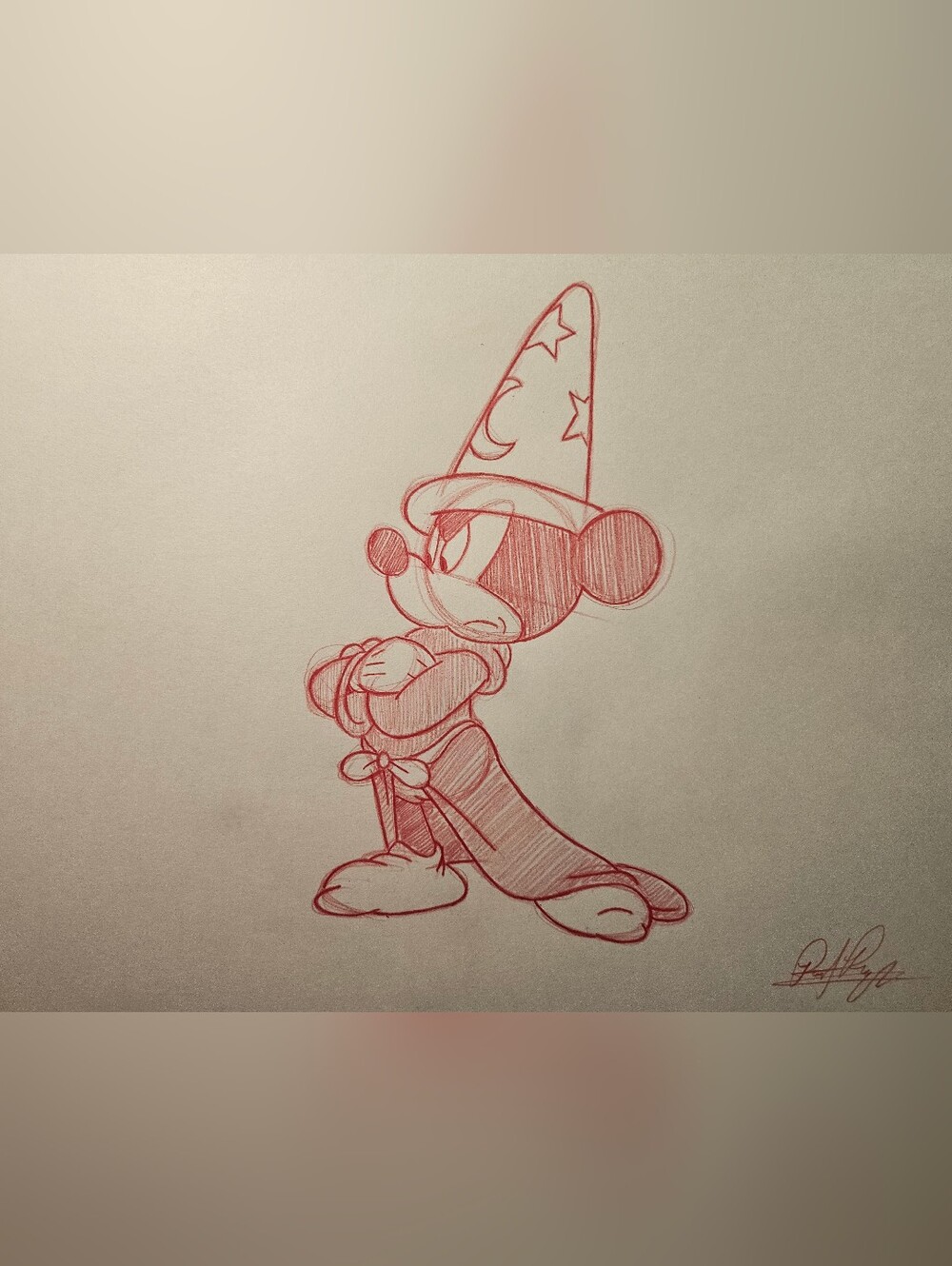 Disney Sorcerer Mickey Fantasia Drawing/Sketch Animation Art Signed